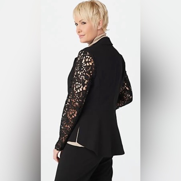 *Dennis Basso Luxe Crepe Peplum Blazer w/ Lace Sleeves Size 8 ~ A373116 Ivory - Picture 3 of 8